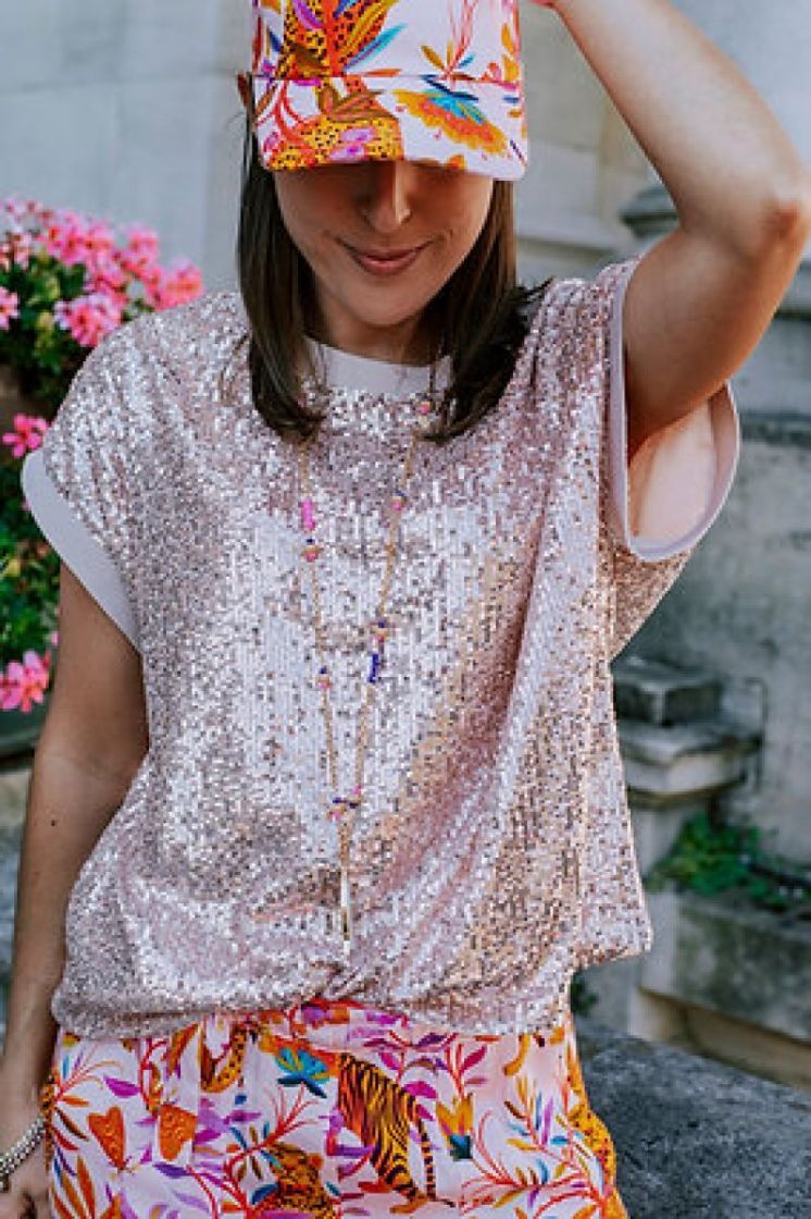 TS OVERSIZE PAILLETTES V10-203 ROSE