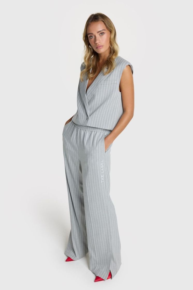 WOVEN PINSTRIPE PANTS LIGHT GREY