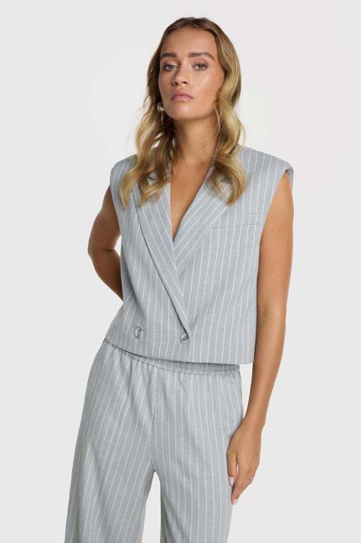 WOVEN PINSTRIPE WAISTCOAT LIGHT GREY