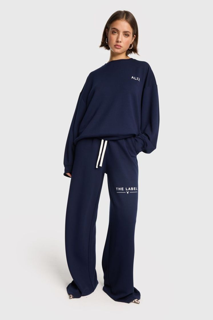 KNITTED WIDE LEG PANTS NAVY NAVY