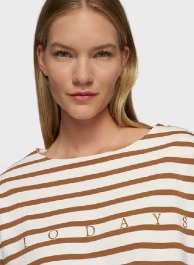 BOAT NECK TOP STRIPES 3071 ECRU/SUEDE