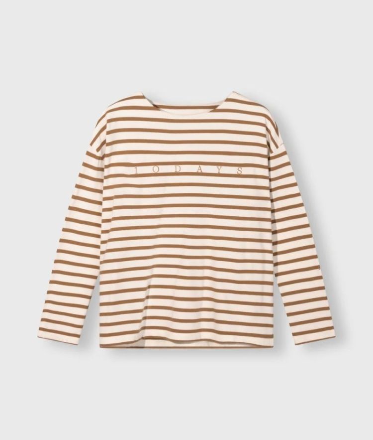 BOAT NECK TOP STRIPES 3071 ECRU/SUEDE