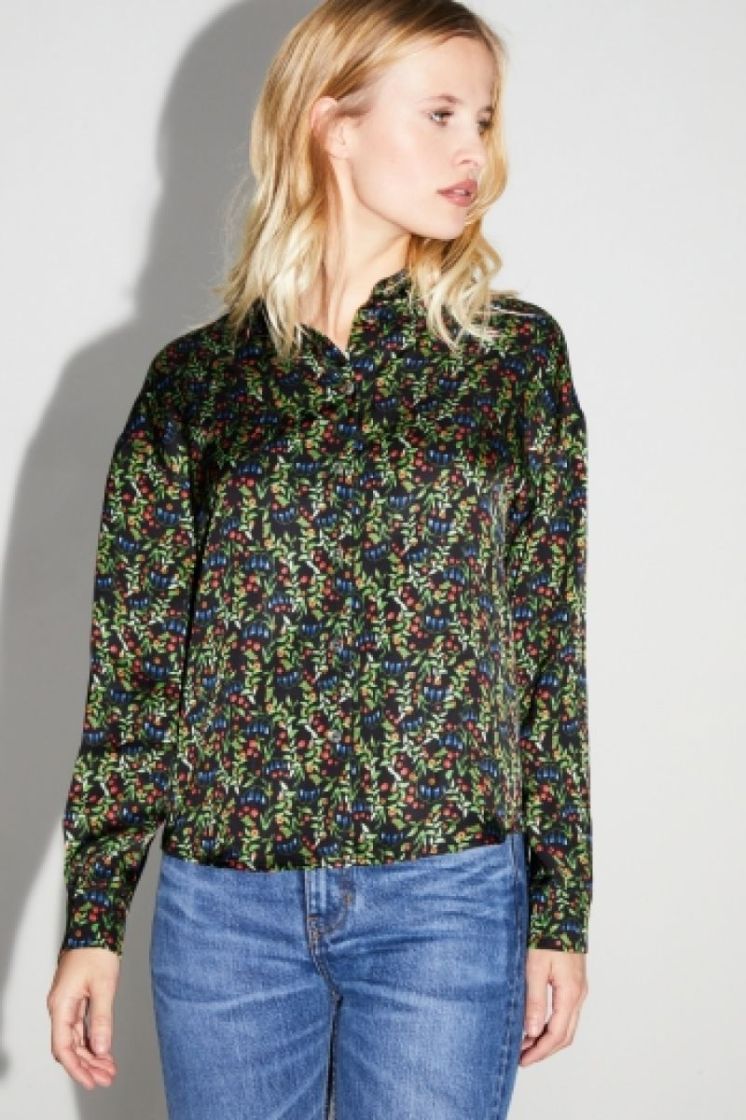 SHIRT PRINT FLOWER TIGER BLACK BLACK