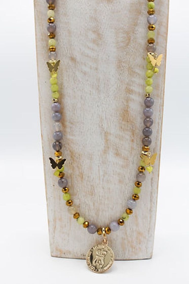 COLLIER LONG GRIS JAUNE