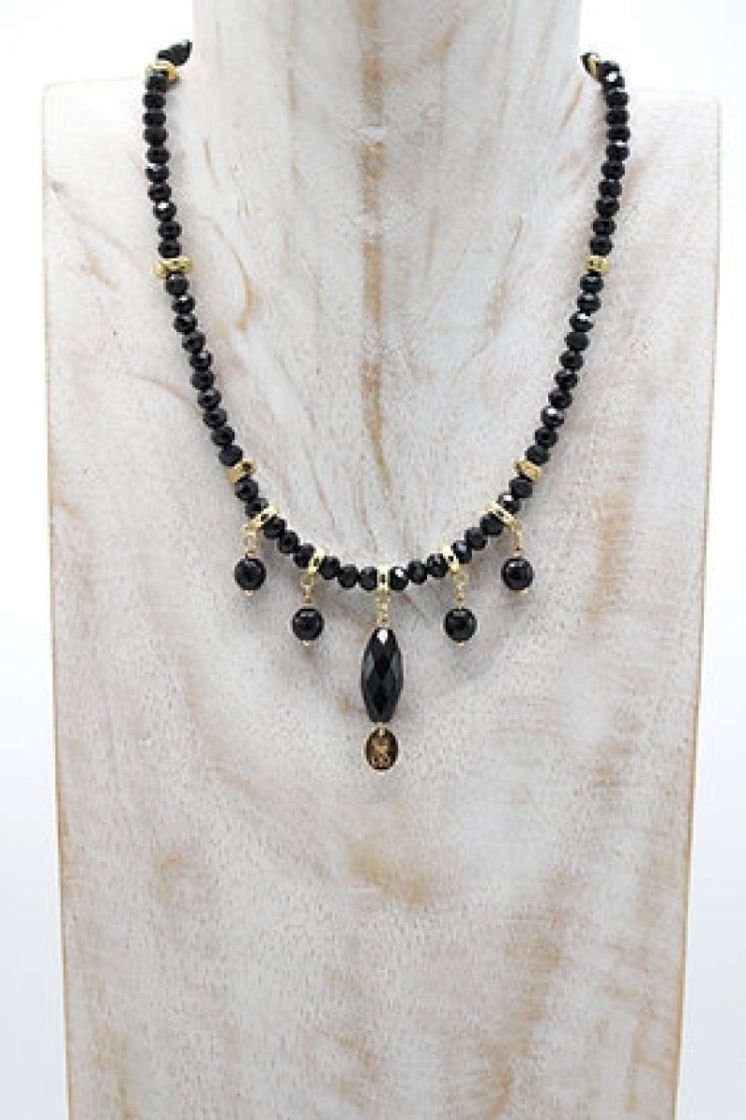 COLLIER COURT PENDENTIF  noir or