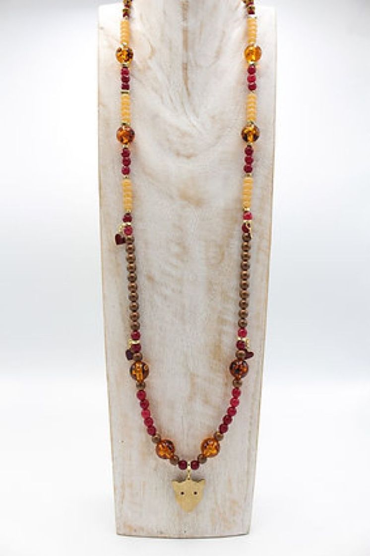 COLLIER LONG TETE LEOPARD ROUGE