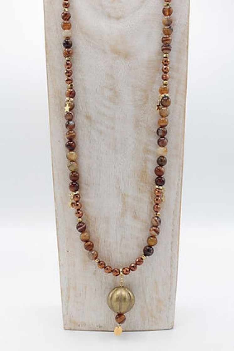 COLLIER LONG BOULE AMBRE