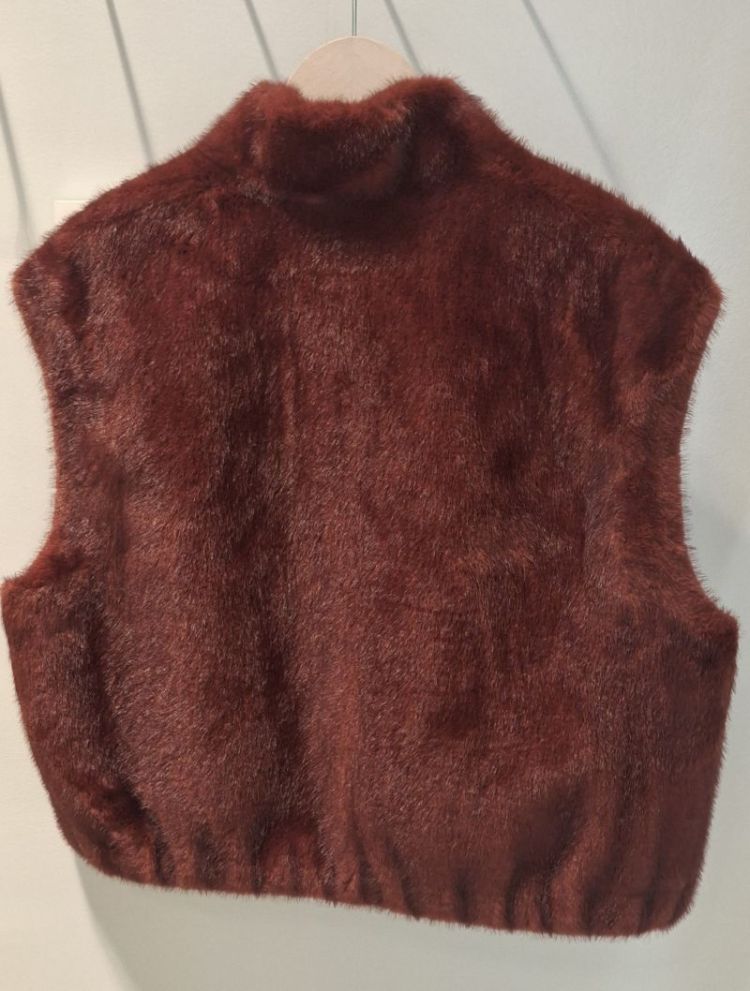 GILET FOURRURE BORDEAU