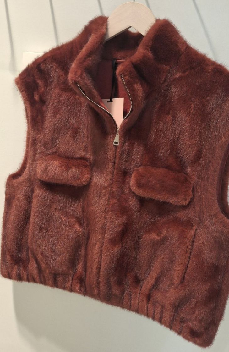 GILET FOURRURE BORDEAU