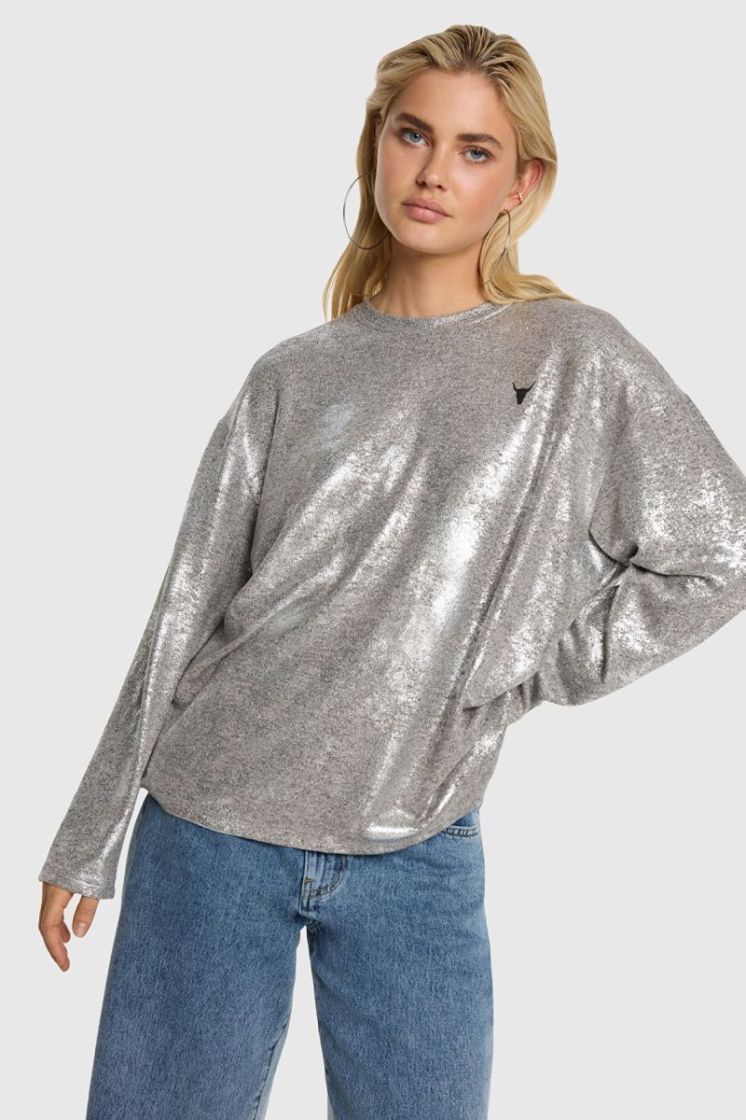 KNITTED MELANGE TOP SILVER
