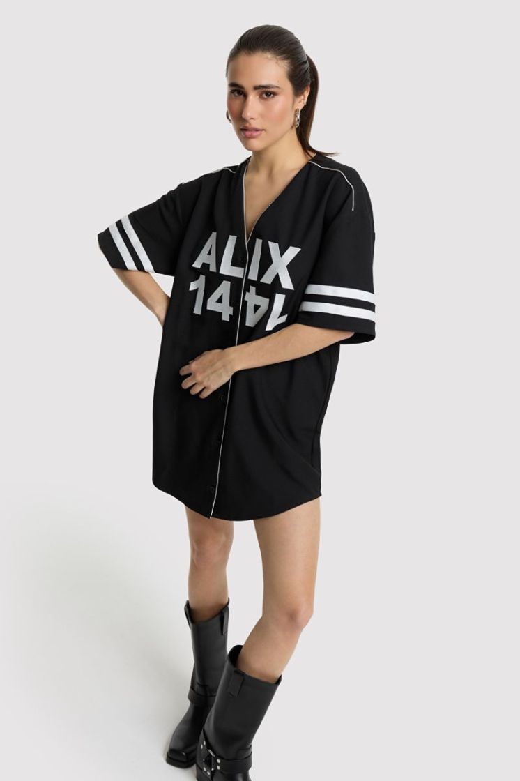 baseball shirt dress BLACK