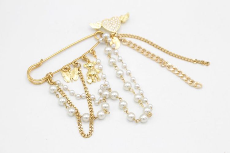 Broche Or Coeur Strass Ailes OR