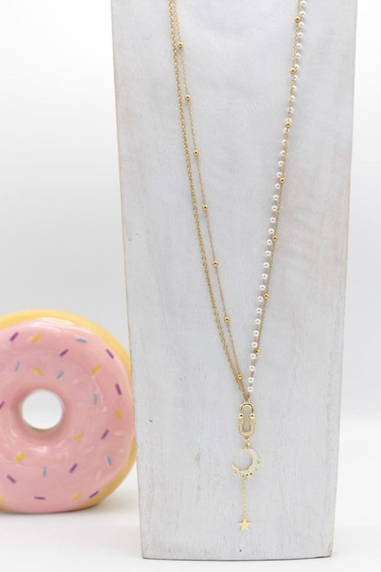 COLLIER PETITES PERLES LUNE OR