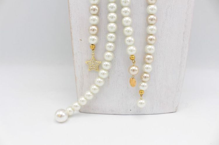 COLLIER PERLES CRAVATE BEIGE