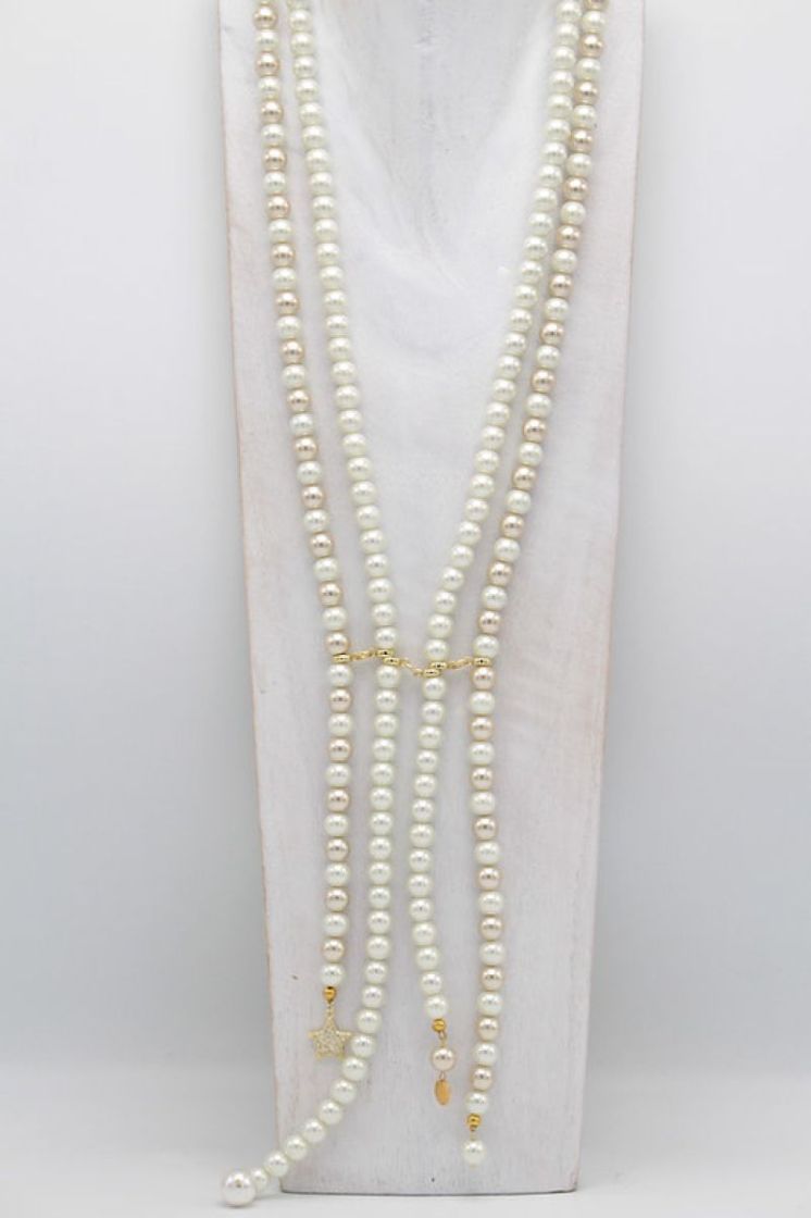 COLLIER PERLES CRAVATE BEIGE