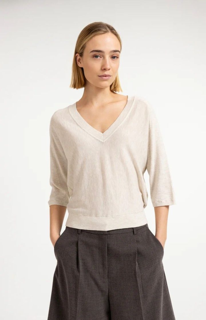 Pull col V avec coutures BEIGE