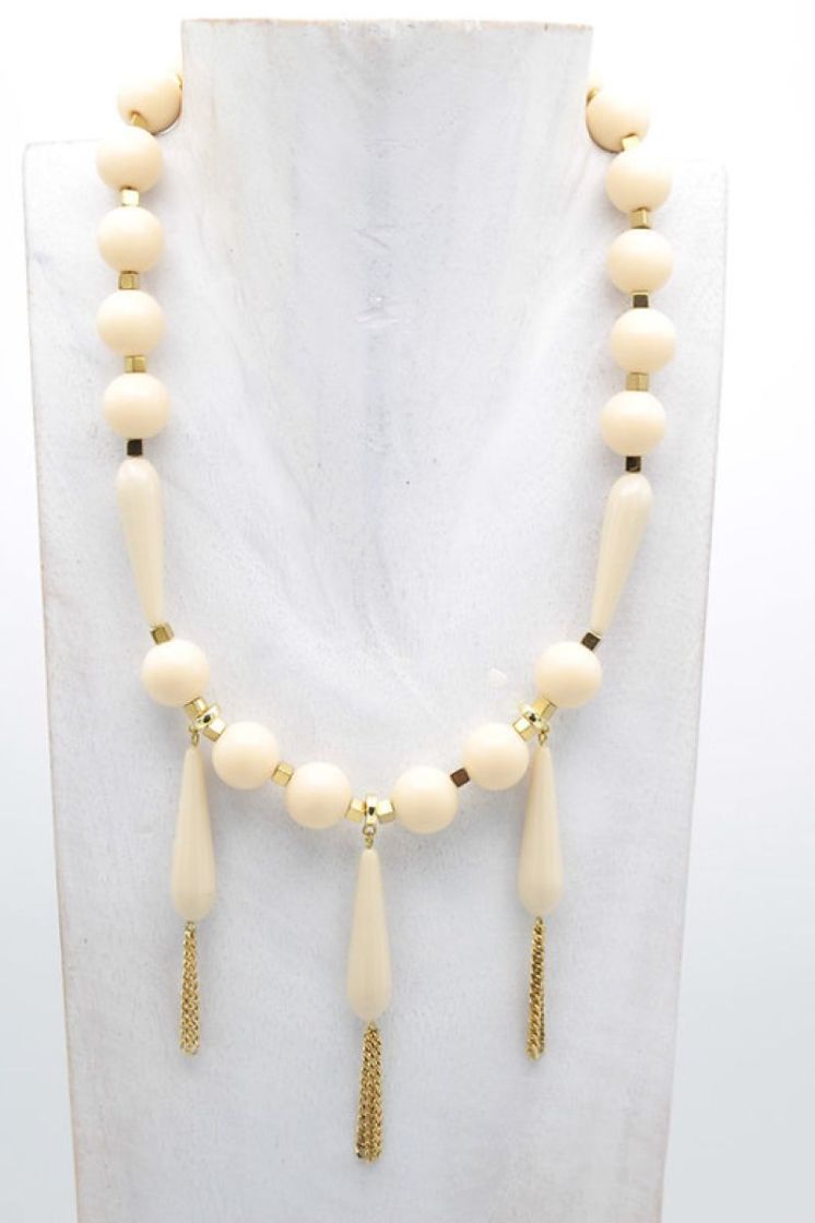 Collier court perles BEIGE